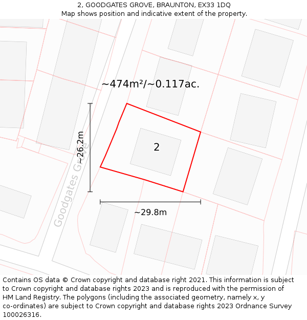 2, GOODGATES GROVE, BRAUNTON, EX33 1DQ: Plot and title map