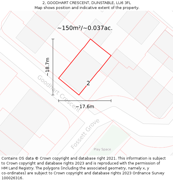 2, GOODHART CRESCENT, DUNSTABLE, LU6 3FL: Plot and title map