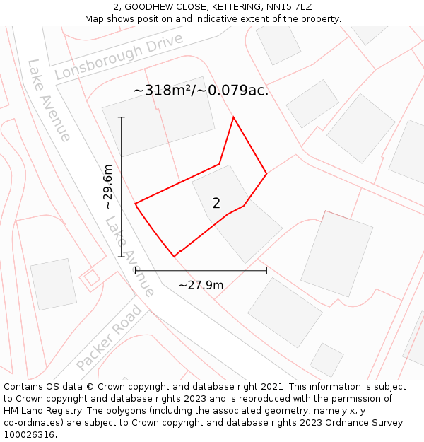 2, GOODHEW CLOSE, KETTERING, NN15 7LZ: Plot and title map