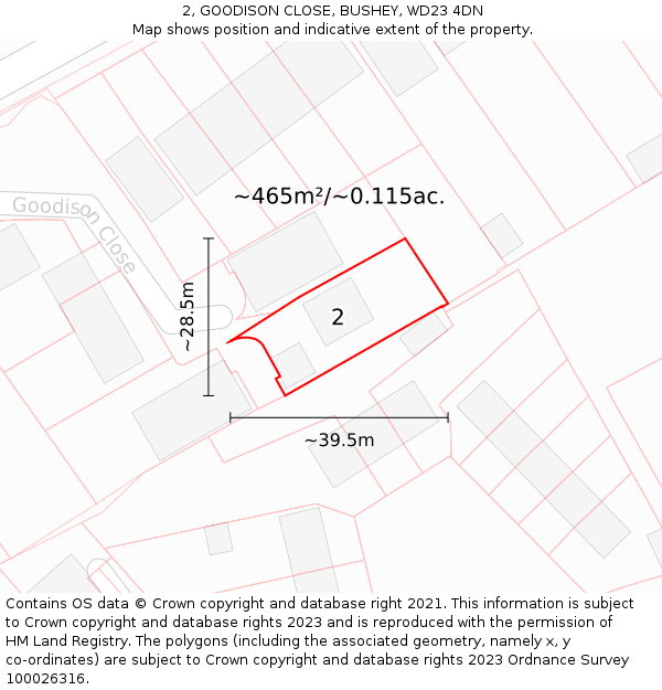 2, GOODISON CLOSE, BUSHEY, WD23 4DN: Plot and title map