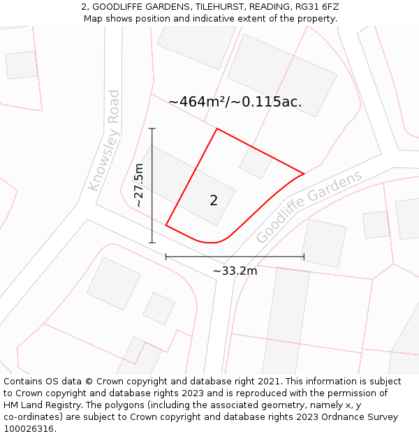 2, GOODLIFFE GARDENS, TILEHURST, READING, RG31 6FZ: Plot and title map