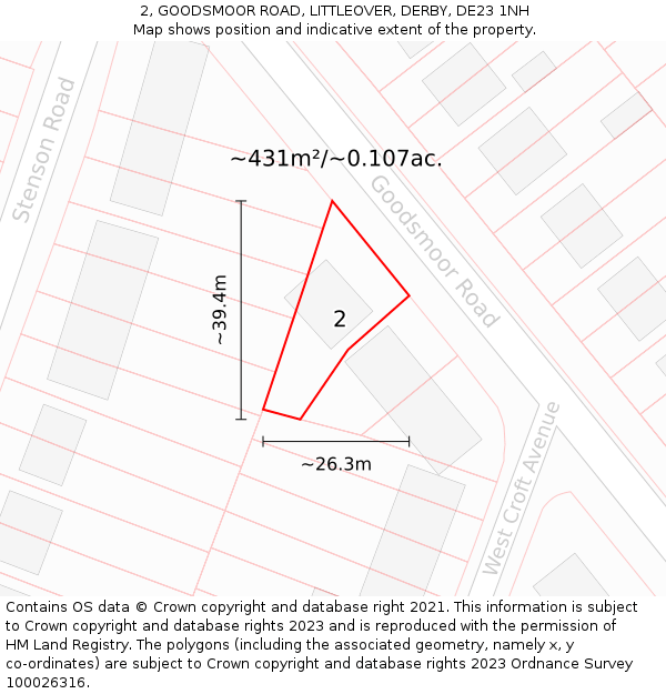 2, GOODSMOOR ROAD, LITTLEOVER, DERBY, DE23 1NH: Plot and title map