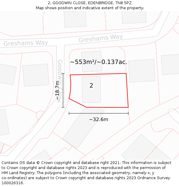 2, GOODWIN CLOSE, EDENBRIDGE, TN8 5PZ: Plot and title map