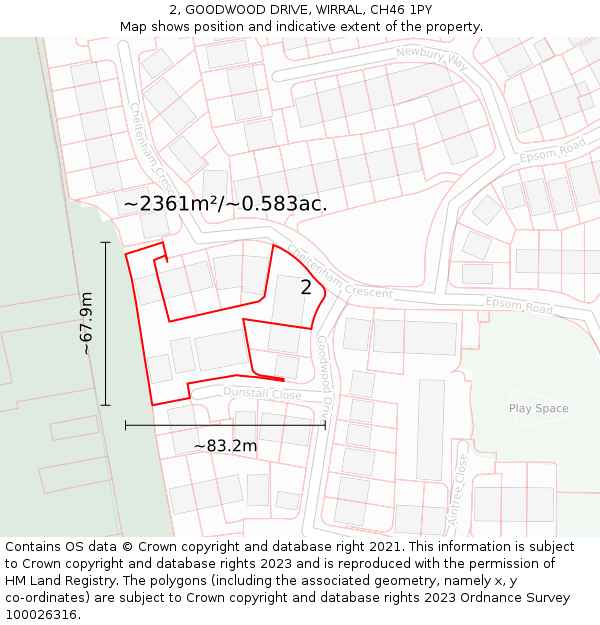 2, GOODWOOD DRIVE, WIRRAL, CH46 1PY: Plot and title map