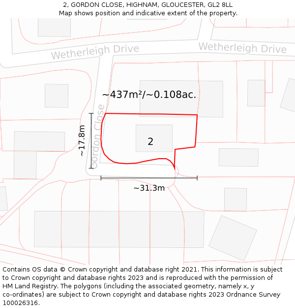2, GORDON CLOSE, HIGHNAM, GLOUCESTER, GL2 8LL: Plot and title map