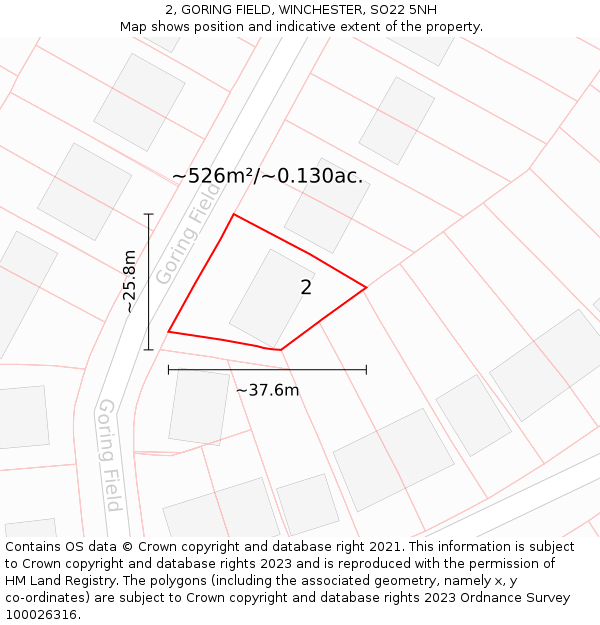 2, GORING FIELD, WINCHESTER, SO22 5NH: Plot and title map