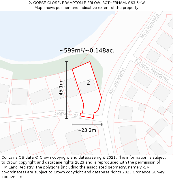 2, GORSE CLOSE, BRAMPTON BIERLOW, ROTHERHAM, S63 6HW: Plot and title map