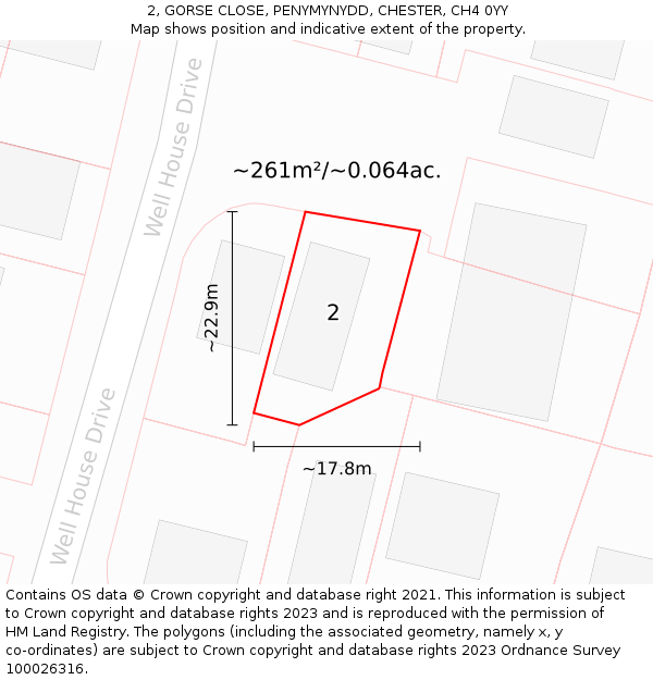 2, GORSE CLOSE, PENYMYNYDD, CHESTER, CH4 0YY: Plot and title map