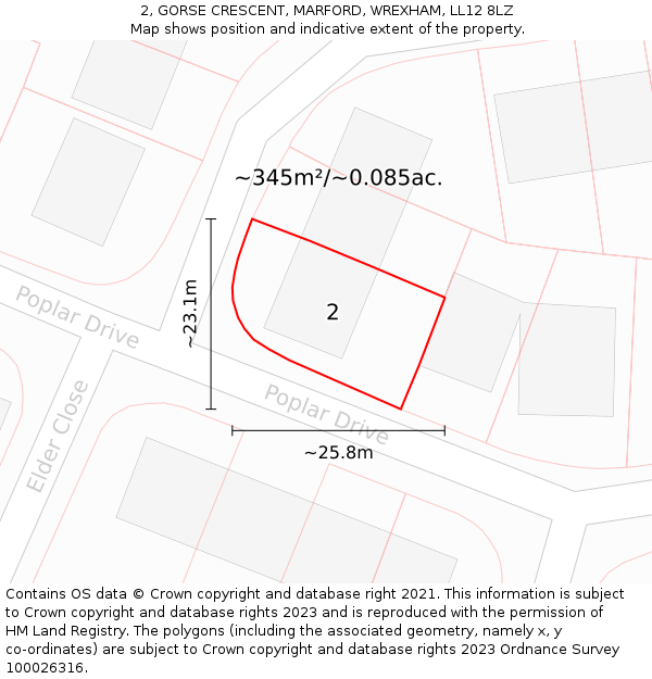 2, GORSE CRESCENT, MARFORD, WREXHAM, LL12 8LZ: Plot and title map