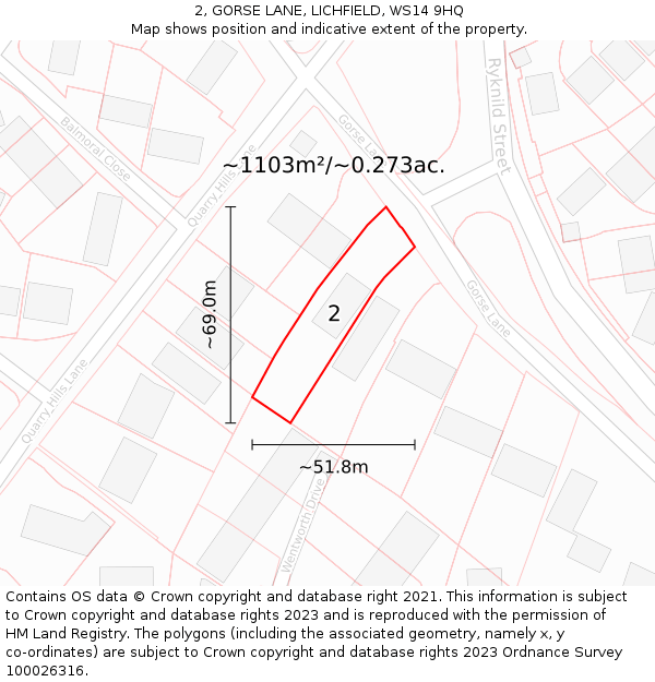 2, GORSE LANE, LICHFIELD, WS14 9HQ: Plot and title map