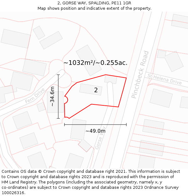 2, GORSE WAY, SPALDING, PE11 1GR: Plot and title map