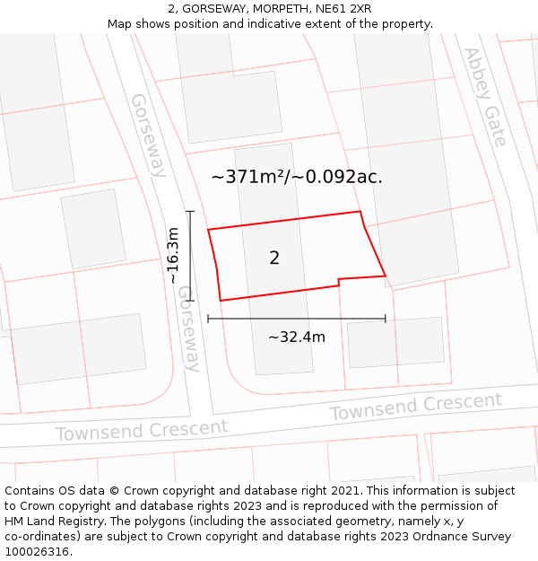 2, GORSEWAY, MORPETH, NE61 2XR: Plot and title map