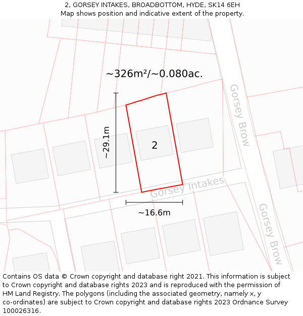 2, GORSEY INTAKES, BROADBOTTOM, HYDE, SK14 6EH: Plot and title map