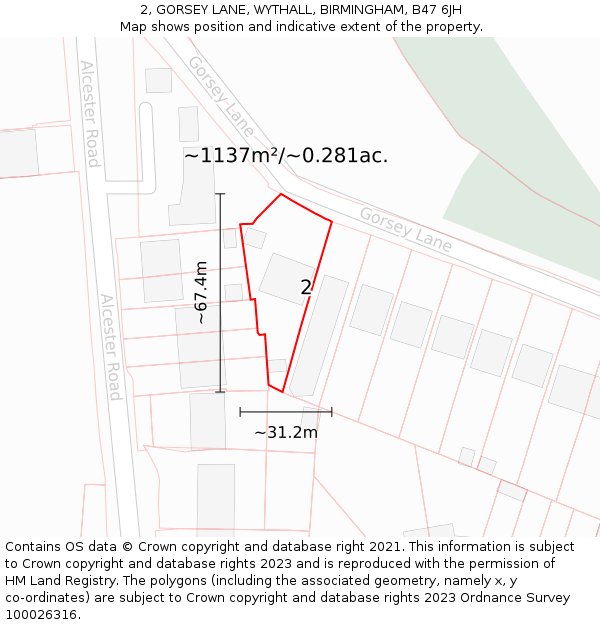 2, GORSEY LANE, WYTHALL, BIRMINGHAM, B47 6JH: Plot and title map