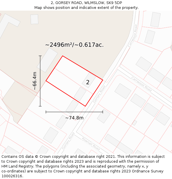 2, GORSEY ROAD, WILMSLOW, SK9 5DP: Plot and title map