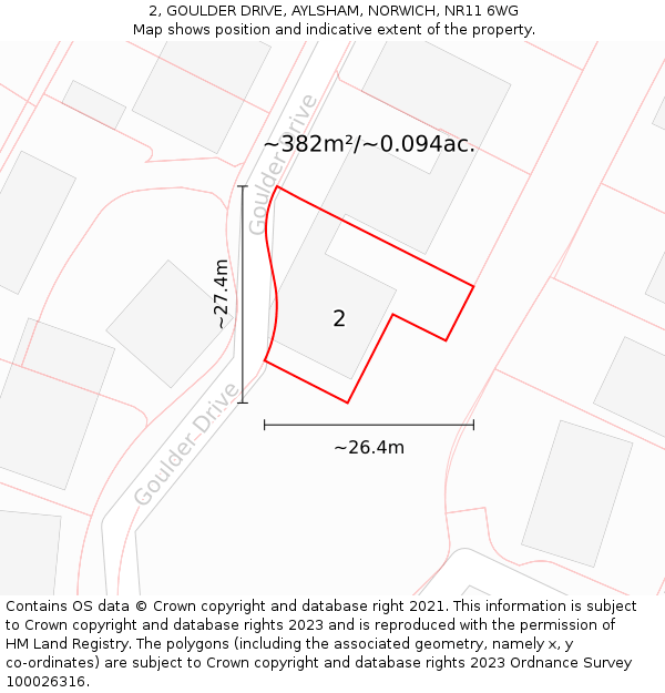 2, GOULDER DRIVE, AYLSHAM, NORWICH, NR11 6WG: Plot and title map