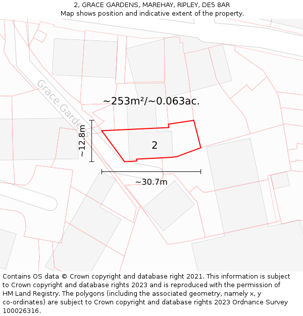 2, GRACE GARDENS, MAREHAY, RIPLEY, DE5 8AR: Plot and title map