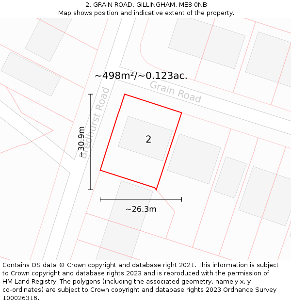 2, GRAIN ROAD, GILLINGHAM, ME8 0NB: Plot and title map