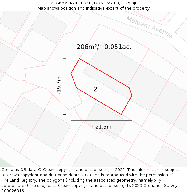 2, GRAMPIAN CLOSE, DONCASTER, DN5 8JF: Plot and title map