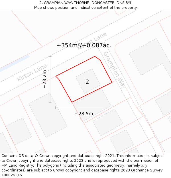 2, GRAMPIAN WAY, THORNE, DONCASTER, DN8 5YL: Plot and title map