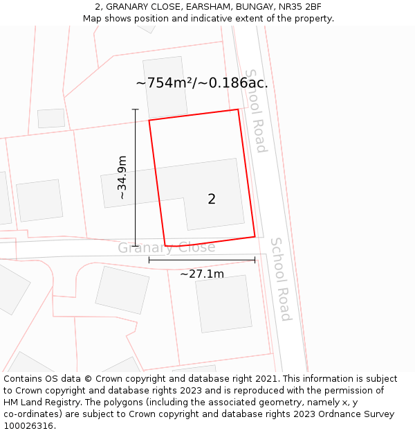 2, GRANARY CLOSE, EARSHAM, BUNGAY, NR35 2BF: Plot and title map