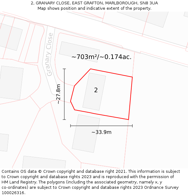 2, GRANARY CLOSE, EAST GRAFTON, MARLBOROUGH, SN8 3UA: Plot and title map