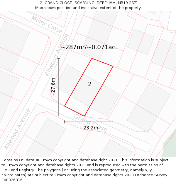 2, GRAND CLOSE, SCARNING, DEREHAM, NR19 2SZ: Plot and title map