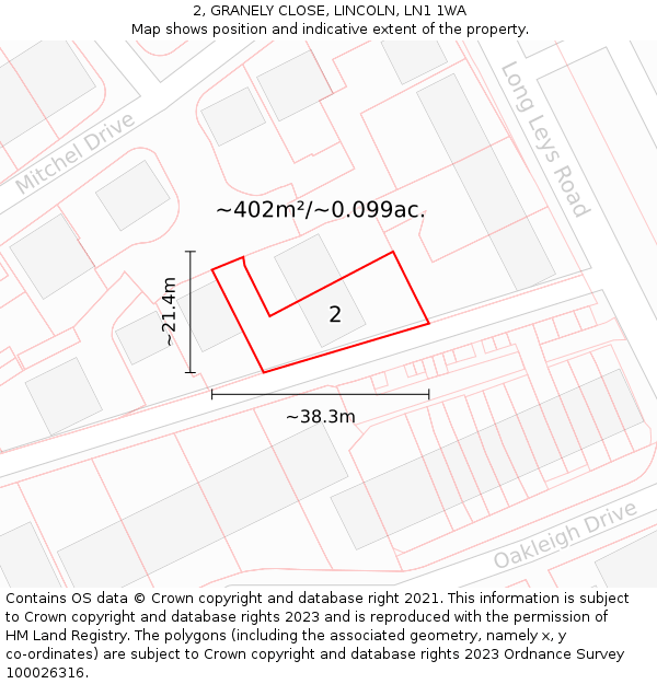 2, GRANELY CLOSE, LINCOLN, LN1 1WA: Plot and title map