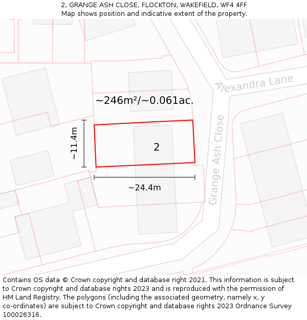 2, GRANGE ASH CLOSE, FLOCKTON, WAKEFIELD, WF4 4FF: Plot and title map