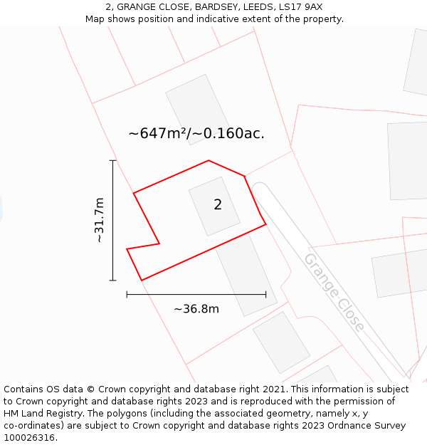 2, GRANGE CLOSE, BARDSEY, LEEDS, LS17 9AX: Plot and title map