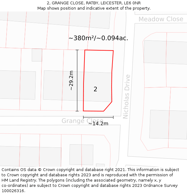 2, GRANGE CLOSE, RATBY, LEICESTER, LE6 0NR: Plot and title map