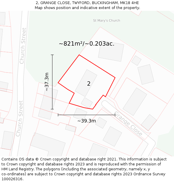 2, GRANGE CLOSE, TWYFORD, BUCKINGHAM, MK18 4HE: Plot and title map