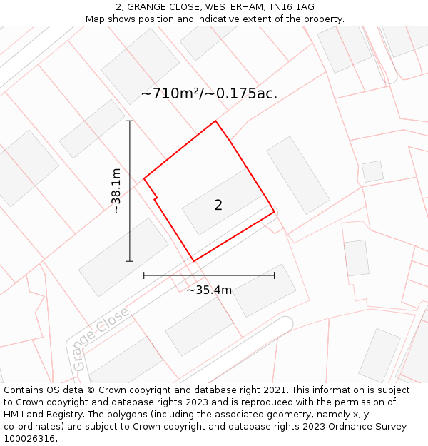 2, GRANGE CLOSE, WESTERHAM, TN16 1AG: Plot and title map