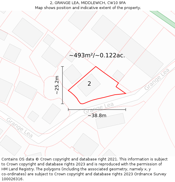2, GRANGE LEA, MIDDLEWICH, CW10 9FA: Plot and title map
