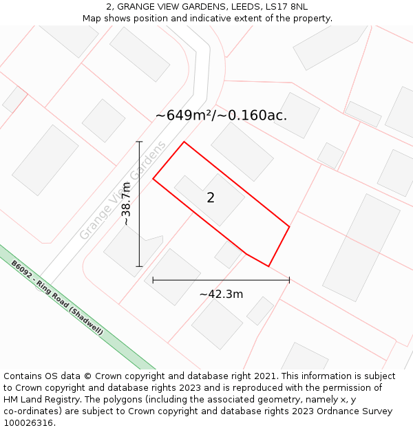 2, GRANGE VIEW GARDENS, LEEDS, LS17 8NL: Plot and title map