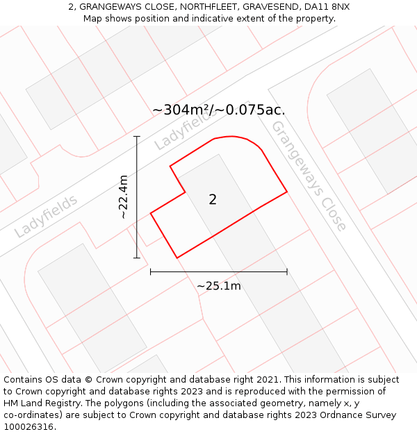 2, GRANGEWAYS CLOSE, NORTHFLEET, GRAVESEND, DA11 8NX: Plot and title map
