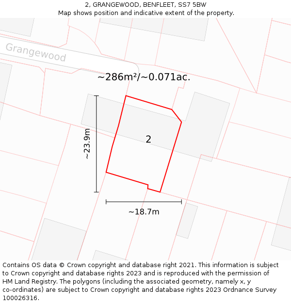 2, GRANGEWOOD, BENFLEET, SS7 5BW: Plot and title map