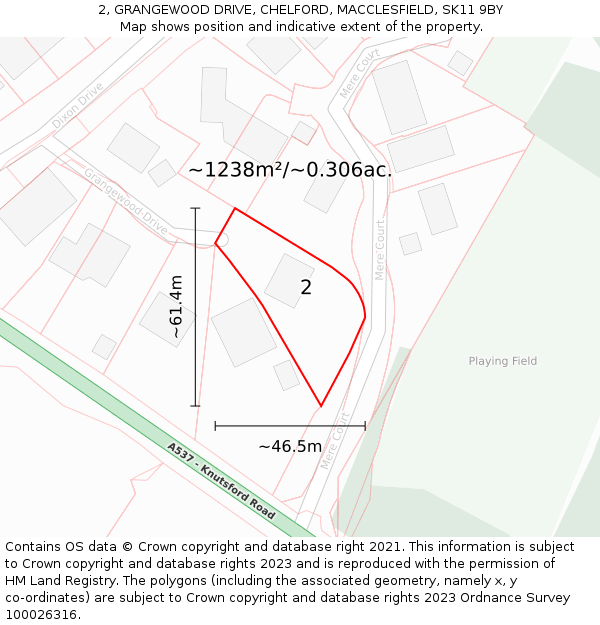 2, GRANGEWOOD DRIVE, CHELFORD, MACCLESFIELD, SK11 9BY: Plot and title map