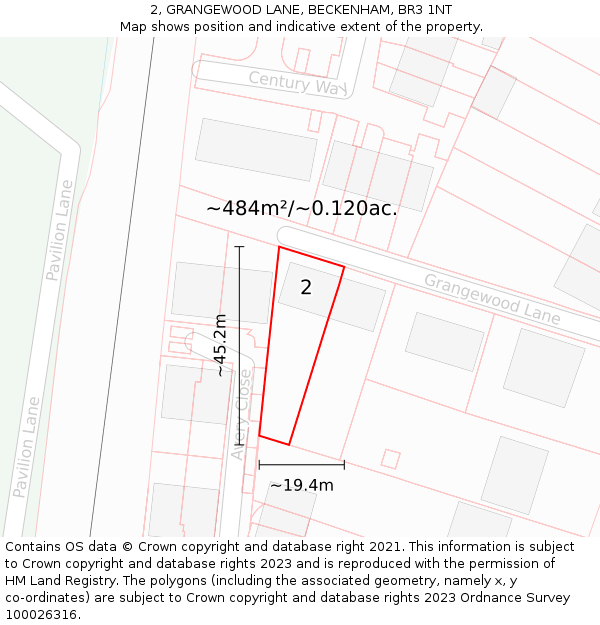 2, GRANGEWOOD LANE, BECKENHAM, BR3 1NT: Plot and title map
