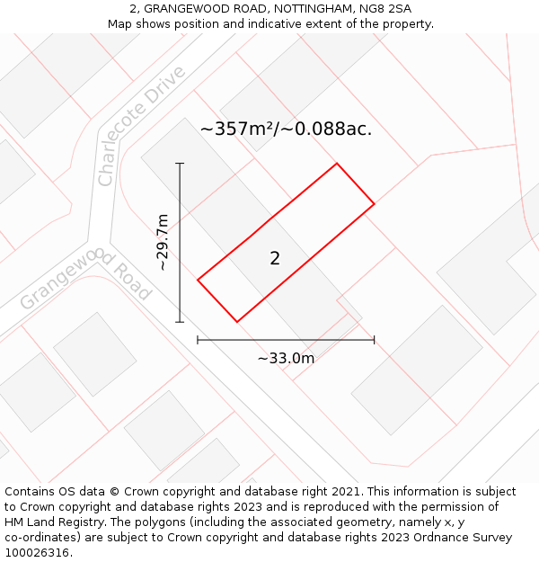 2, GRANGEWOOD ROAD, NOTTINGHAM, NG8 2SA: Plot and title map