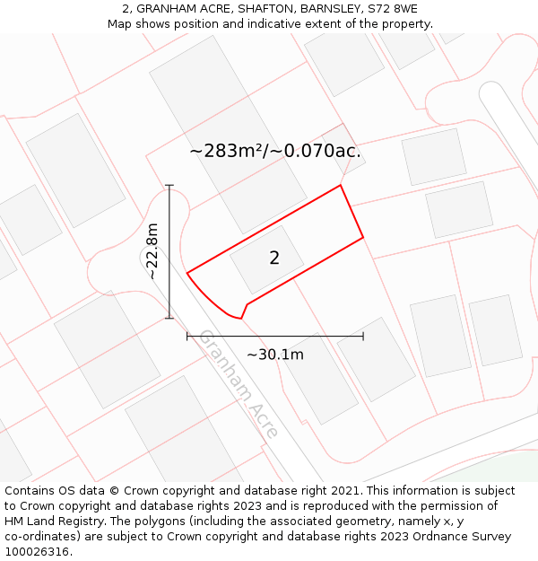 2, GRANHAM ACRE, SHAFTON, BARNSLEY, S72 8WE: Plot and title map