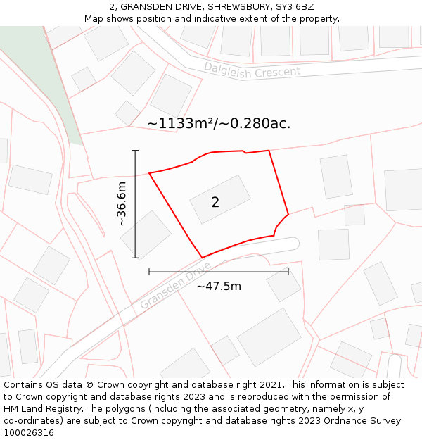 2, GRANSDEN DRIVE, SHREWSBURY, SY3 6BZ: Plot and title map
