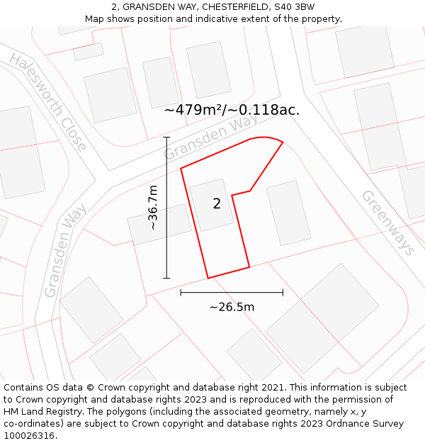 2, GRANSDEN WAY, CHESTERFIELD, S40 3BW: Plot and title map