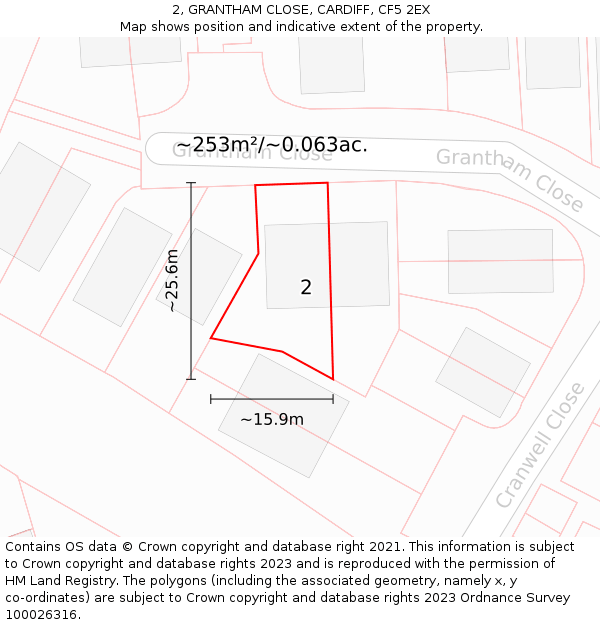 2, GRANTHAM CLOSE, CARDIFF, CF5 2EX: Plot and title map