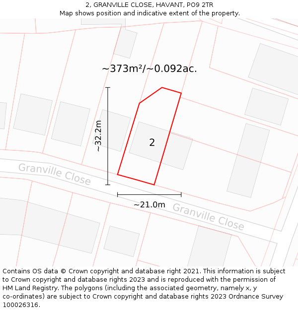 2, GRANVILLE CLOSE, HAVANT, PO9 2TR: Plot and title map