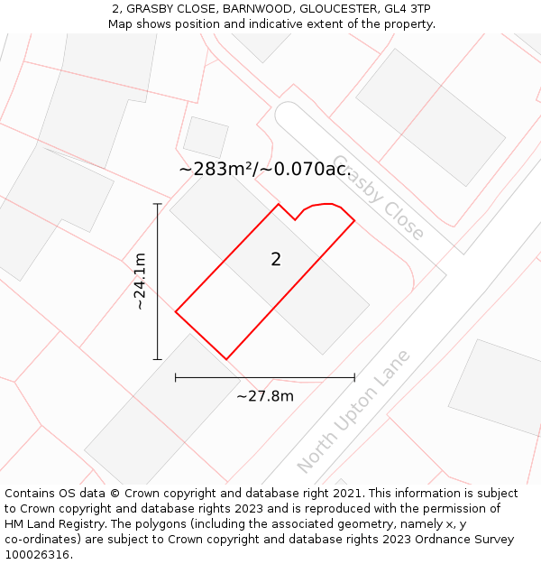 2, GRASBY CLOSE, BARNWOOD, GLOUCESTER, GL4 3TP: Plot and title map