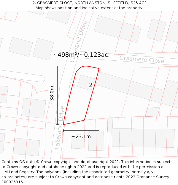 2, GRASMERE CLOSE, NORTH ANSTON, SHEFFIELD, S25 4GF: Plot and title map