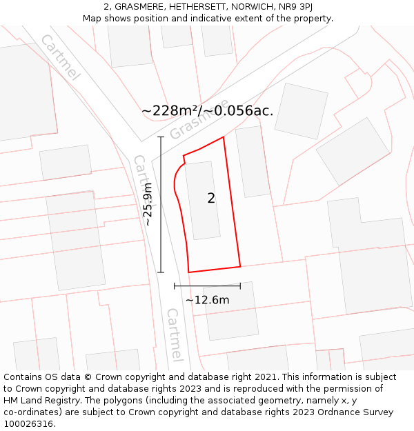 2, GRASMERE, HETHERSETT, NORWICH, NR9 3PJ: Plot and title map