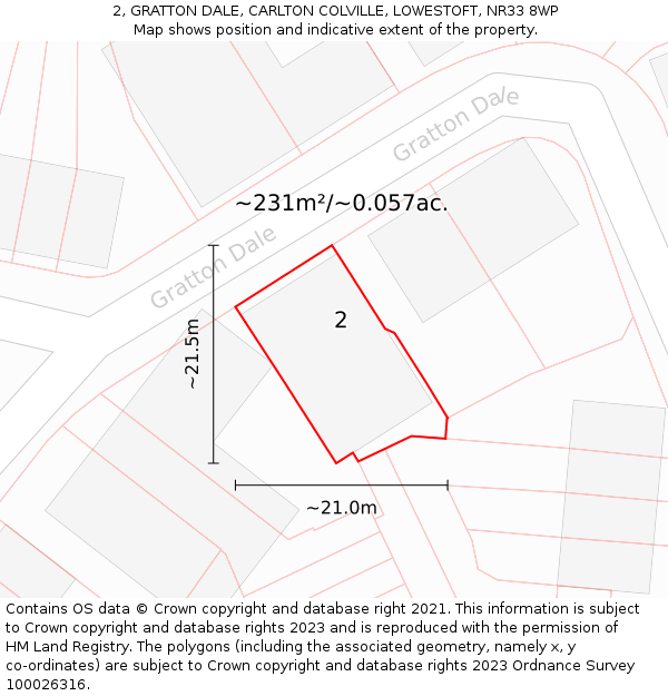 2, GRATTON DALE, CARLTON COLVILLE, LOWESTOFT, NR33 8WP: Plot and title map