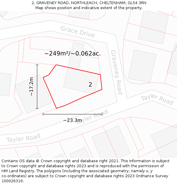 2, GRAVENEY ROAD, NORTHLEACH, CHELTENHAM, GL54 3RN: Plot and title map